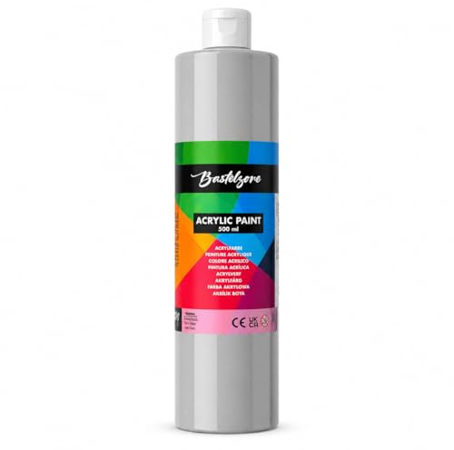 Bastelzone Acrylfarbe 500 ml für Erwachsene - Grau | Hochpigmentierte Künstlerfarbe. Wasserfest & Vegan. Für Leinwand, Holz, Papier, Stein, Stoff, Metall & Acryl-Pouring