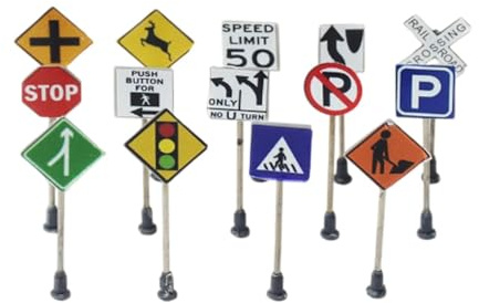 RNXRZANK 14 Pieces Mini Traffic Sign Models Playset for 1/87 HO Scale Micro Landscape