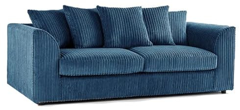 SofaSelection Jumbo Cord 3 Seater Sofa, Comfy Family Sofa for Living Room with Scatter Back Cushions, Soft Cord Fabric Couch, Three Seater Corduroy Settee (Blue)