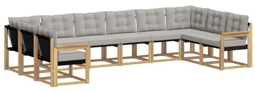 vidaXL Outdoor-Sofagarnitur mit Kissen 10 pcs Weiß und Hellgrau, Gartenmöbel, modernes Outdoor-Sofa, bequemes Lounge-Set für Ihre Terrasse, robust und stylisch