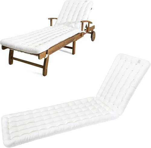 Have A SEAT Luxury Gartenliege Auflage 200x60 cm – EXTRA DICK 8 cm – waschbar bis 95°C – UV-beständig – Liegenauflage für Sonnenliege, Liegestuhl, Relaxliege & Deckchair - Made in Germany (Weiß)