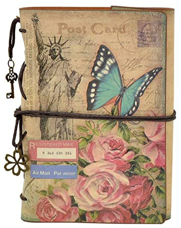 NectaRoy Retro Vintage Leather Writing Journal Notebook, European Style Spiral Bound Loose-leaf Refillable Daily Sketchbook Diary Traveler with Blank Inserts and Zipper Pocket, 185x130mm