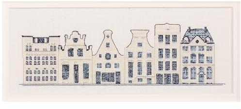 Thea Gouverneur - Counted Cross Stitch Kit - Delft Blue Houses - Aida - 18 Count - Embroidery Kit for Adults - DMC Embroidery Threads and Other Cross Stitch Supplies Included - 552A