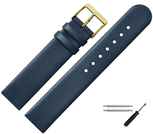 MARBURGER Uhrenarmband 24mm Leder Blau Gold - Montage Set 7612450000220