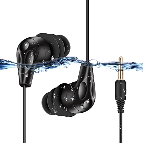 AGPTEK IPX8 wasserdichte Kopfhörer Sportkopfhörer Im-Ohr Headset Schwimmen Ohrhörer für iPhone 7, 7 Plus, 6, 6S, SE, Samsung Galaxy S8, S7, Edge S6, E11, Schwarz