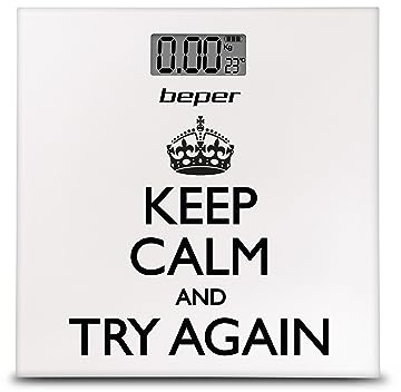 BEPER 40.821 Personenwaage Keep Calm, Digitalwaage, ultradünn, inklusive Akku, Weiß