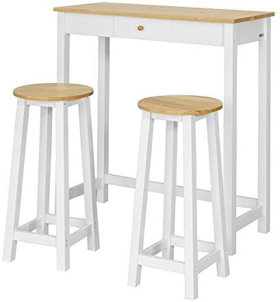 SoBuy Set Tavolo da Bar Alto con 2 Sgabelli Tavolo Salvaspazio per Cucina Piccola e Balcone, Stile Industriale Moderno Tavolino Alto da Esterno per Giardino o Terrazzo FWT50-WN