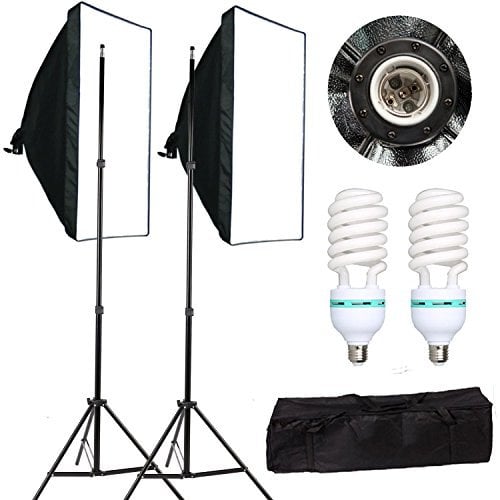 BEJOHU 1350W Softbox Lighting Kit 20X28 Professional Photography Continuous Lighting Equipment with 2 x 135W E27 Socket 5500K Bulbs for Portraits and Product Shooting