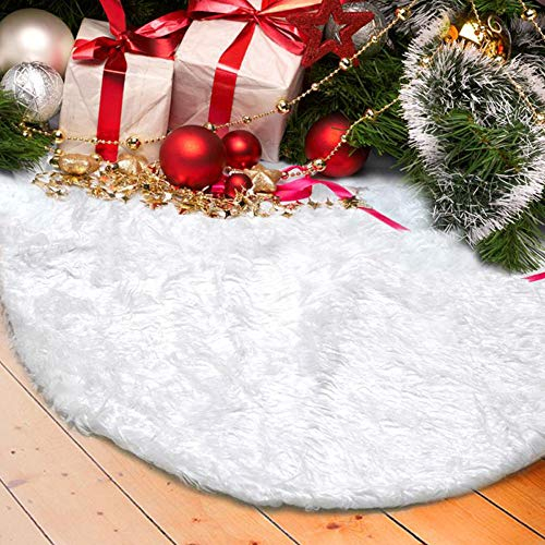 Tenrany Home Peluche Jupe Arbre de Noël,122 cm Blanc Neige Fausse Fourrure Couvre-Pied de Sapin pour Fête Noël Vacances Décorations