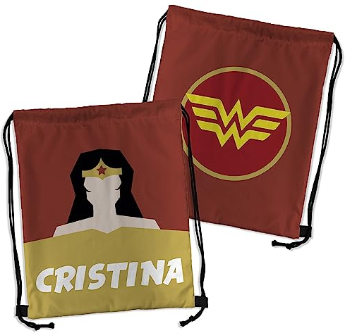 LolaPix Personalisierter Segeltuchtasche. Personalisierte Geschenke. Seil-Rucksack.Personalisierter Rucksack aus Stoff. Verschiedene Ausführungen. WONDER WOMAN