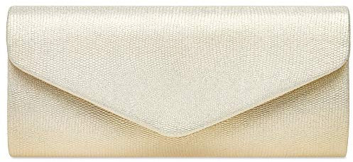 Caspar TA522 elegante Damen Snake Skin Glanz Clutch Abendtasche, Farbe:perlmutt, Größe:Einheitlich