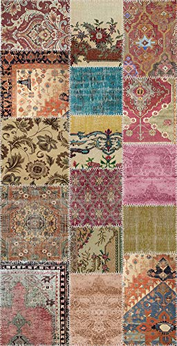 Vilber, Alfombra Vinilo, Patchwork, Pasillo, Cocina, Salón, Hogar. Multicolor. Diferentes tamaños. Medida: 40x78 cm. Sharif 01.