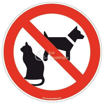 AUA SIGNALETIQUE - Autocollant Animaux Interdit - R - Ø 230 mm, Vinyl adhésif