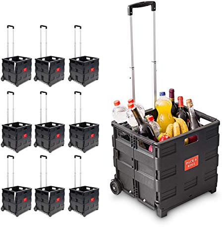10 x Einkaufstrolley, Klappbar, Einkaufsroller bis 35 kg, Verstellbarer Griff, Mit Rollen, HBT 100 x 42 x 37 cm, schwarz