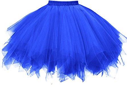 OBBUE Damen 1950er Vintage Ballett Blase Tutu Unregelmäßig Tüll Retro Petticoat Königsblau-M