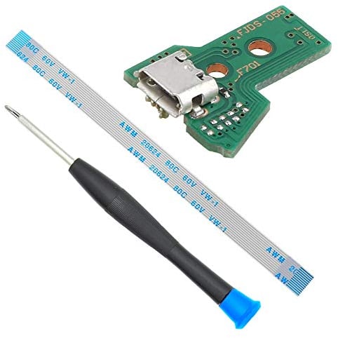 MMOBIEL USB Ladebuchse Ersatz für Play Station PS4 Controller für Dualshock 4 Modell: JDS-050 /JDS-055 12 Pin Flex Kabel inkl (+) Schraubenzieher
