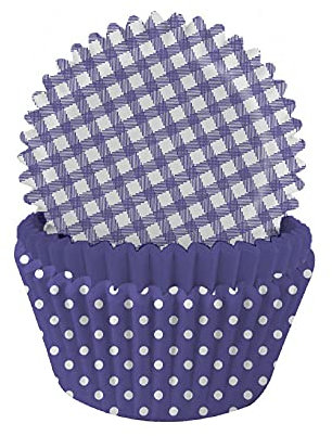 Anniversary House Purple 'Amethyst' Gingham and Polka Mix Cupcake Cases for Baking, Baking Cups in Heavy Duty Greaseproof Paper, Pack of 75, CC052A