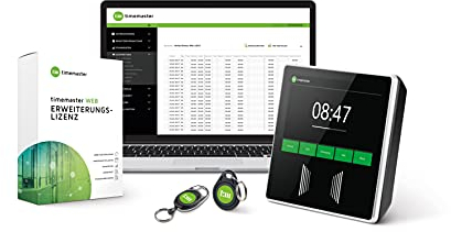 Timemaster WEB Starterset Office schwarz, Zeiterfassungssystem für 10 Mitarbeiter, inkl. Software für Mitarbeiterverwaltung, Zeiterfassungsgerät mit RFID- und NFC- Leser und 10 Transponder