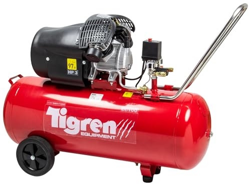 TIGREN V100DD - Compressore d'aria V-Twin Direct Drive, 2 cilindri, lubrificato ad olio, 230 V, 100 L, 3 hp, 2,2 kW, 116 psi, 8 bar, 13 CFM, 97 dB