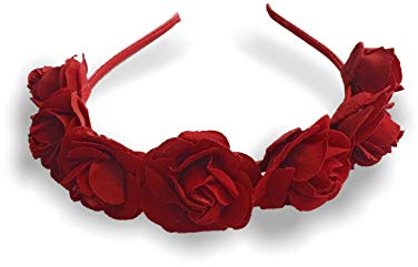 Rosengirlande auf Haarreif für Damen und Mädchen, Krone, Halloween, Zuckerschädel aus Samt, Burgunderrot