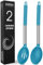Silicone Serving Spoons, 2 Pack Solid & Slotted Spoon Set, Non-Stick BPA Free Heat-Resistant Kitchen Utensils, Plastic Cooking Spoons for Soup, Serving, Draining, Stirring (Blue)