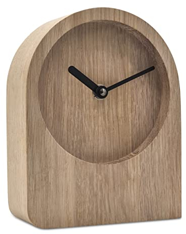 Natuhr Tischuhr Eiche Holzuhr - Dome - puristisch modern Massivholz (Eiche unbehandelt, Schwarze Zeiger - Quarz Uhrwerk)