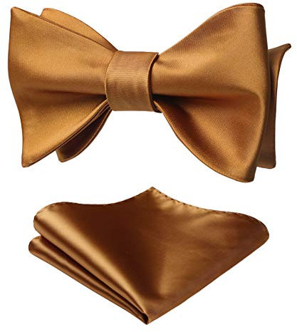 HISDERN Gold Fliegen Herren mit Einstecktuch Hochzeit Einfarbig Klassisch Business Fliege Set zum Selbstbinden Verstellbar