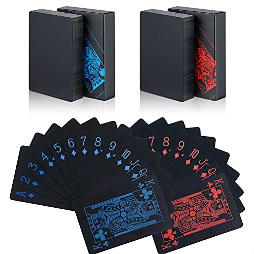 Zayvor Spielkarten Schwarze Wasserdichtes Pokerkarten Profi Premium Spielkarten Zauberkarten Wasserfeste Pokerkarten Plastik Texas Holdem Poker Spielkarten Spiel Cards,Cool Rot und Blau