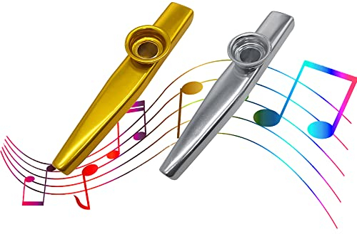 WSNDM 2 Pack Metal Kazoo Musical Instruments, With Lanyard, 2 Colors Kazoo, For Kids Music Lover, A Good Companion For Guitar, Ukulele, Violin, Piano Keyboard