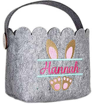 Osterkörbchen mit Name und Hekel personalisiert aus Filz - Ostertasche Osterbeutel zum Befüllen - Henkel abnehmbar - Utensilo - Osterhase - 100% Polyester (Mint/Pink)