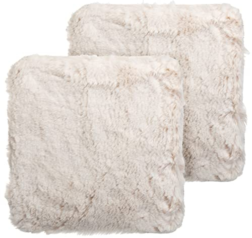 Brandsseller 2er Set Sitzkissen Teppich 38 x 38 cm Lammfelloptik quadratisch Kunstfell Fellimitat Langflorteppich Lammfellauflage Schaffellimitat - Creme
