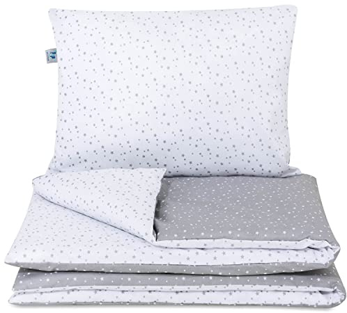 Pepi - Baby Bettwäsche Set - 135x100 cm Kinderbettdecke und 60x40 cm Kissen - 100% Baumwolle - Anti-Allergisch - Grey Galaxy