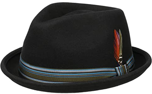 Stetson Salescott Player Wollhut - Einfarbiger Hut mit farbigem Ripsband - Pork-Pie Stil - Filzhut mit Asahi Guard - Herbst/Winter - Für Damen und Herren schwarz L (58-59 cm)