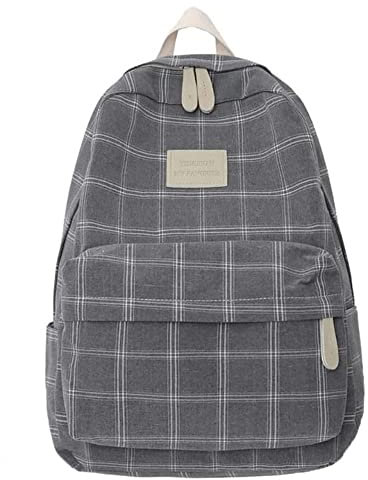 Cute Backpack Kawaii School Supplies Aesthetic Backpacks School Bag for Teen Girls in Middle School Stuff Large Capacity Waterproof (Dark Grey Plaid)