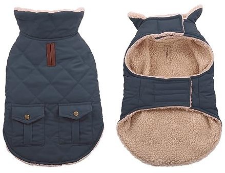 CITÉTOILE Wintermantel Hundemantel, Warme Winterjacken mit Fleece für Hunde,Hundejacke Hundekleidung Hundepullover Dog Coat mit Geschirr Loch für Chihuahua Dackel, Blau, M
