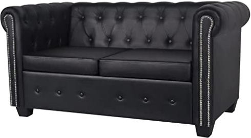 Hommdiy Chesterfield Sofa 2-Sitzer Kunstleder Schwarz
