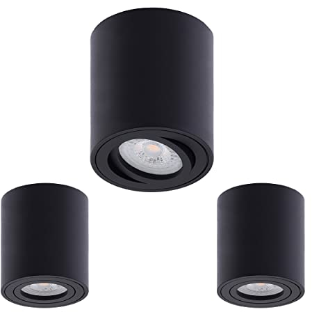 Oktaplex 3 Stück Aufbaustrahler Lile M Schwarz - inkl. LED Modul 4,8W 230V 2700K Warmweiß 80x85mm Aufputz Aufbauleuchte Aufbauspot Aluminium Schwenkbar