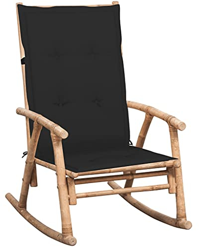 Makastle Allwetter Outdoor Gartenmöbel Schaukelstuhl aus Holz mit Auflage und Kissen, Outdoor Schaukelmöbel mit Armlehnen, Schwingsessel Relaxstuhl Gartenstuhl, 66 x 86 x 105 cm Schwarz