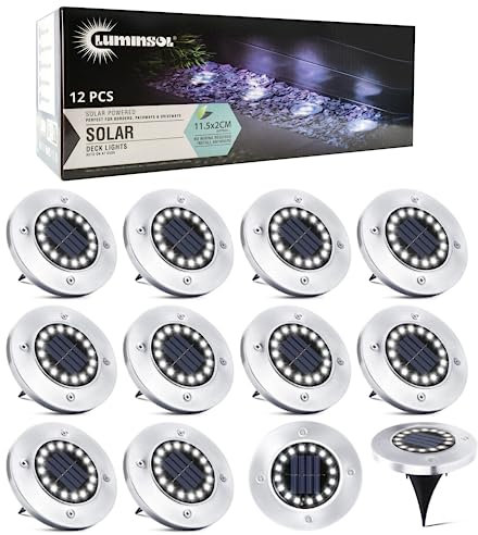LUMINSOL Lampe Solaire Extérieur-12 Pièces 16 LEDs-Lumière solaire extérieur jardin-Lot de 12 spots solaires exterieurs à encastrer au sol