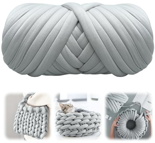 Filato Grosso, 25M Filato di Lana Morbida, Filo Grosso Tubolare, Core Yarn, Filato di Lana Grosso Roving Uncinetto, Chunky Yarn per Coperta Realizzare Animali Domestici Coperte, Cuscini(Grigio, 500g)