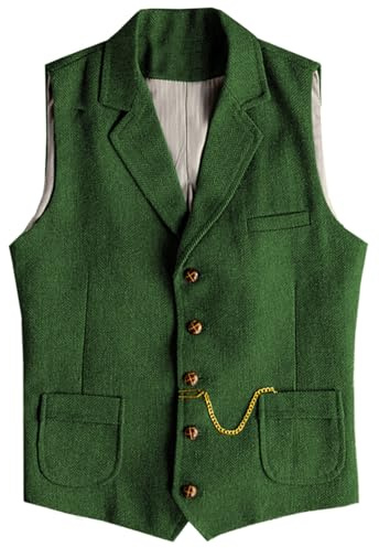 Tuikayoo Western Herringbone Tweed Gilet en laine pour homme Coupe ajustée
