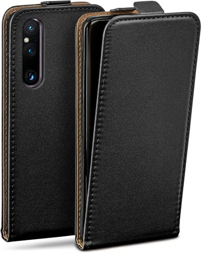 moex Flip Case für Sony Xperia 1 V Hülle klappbar mit 360 Grad Schutz, Handyhülle mit Displayschutz, PU Leder Handytasche Lederhülle, Flip Case Cover Klapphülle, Schwarz