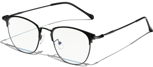 KANASTAL Blaulichtfilter Brille Ohne Sehstärke Anti Blaulicht Brille Herren und Damen Metall Schwarz Rahmen Blaufilter Brille Entspiegelt für PC/Handy/TV/Gaming UV 400 Schutz