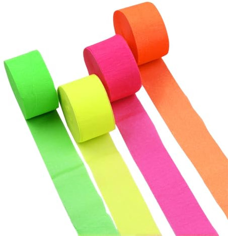 JIHUOO 4 Rollen Neon Krepppapier Luftschlangen Glow in the Dark Luftschlangen Fluoreszierende Luftschlangen Neon Geburtstag Party Hintergrund Dekorationen