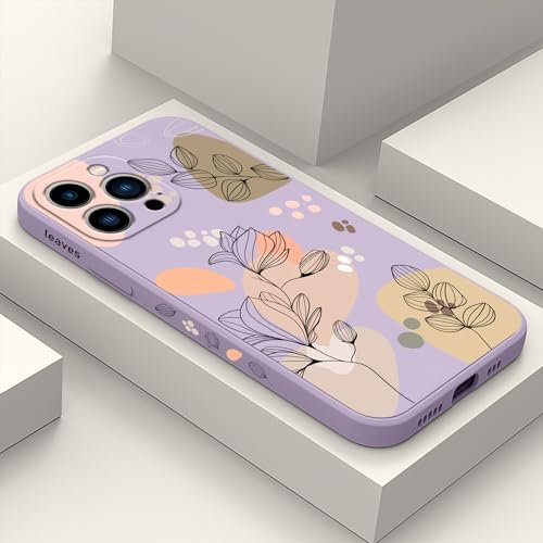 LEECG per iphone 13 Pro Cover Modello di Fiore Fodera in Microfibra Morbido Silicone Liquido Sottile Cover per iphone 13 Pro-Morandi Viola