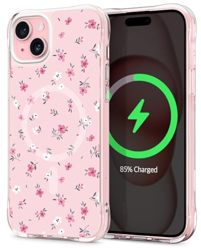 CYRILL von Spigen UltraSheer Mag [Print to Made] Blumen Muster Magnetisch Hülle Kompatibel mit iPhone 15 (2023) - Ditsy Pink