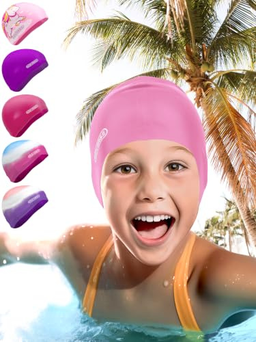 KIDVERSE Badekappe Mädchen - wasserdichte Badekappe mit Anti-Rutsch-Noppen - Schwimmhaube mit UV-Schutz - 100% Reißfest
