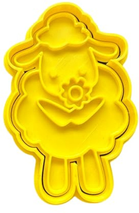 The Cookie Cutter Hub Emporte-pièce en forme de mouton avec fleurs et embosseur assorti pour biscuits, argile, décoration de pâtisserie