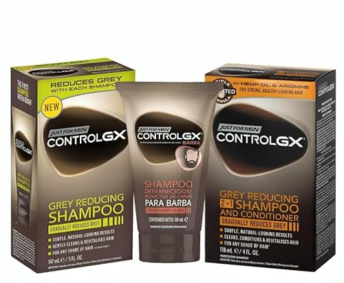 Just for Men Control GX – 2-in-1-Shampoo und Spülung + Graureduzierendes Shampoo + Bartshampoo 118 ml x3 - Pack Promoo