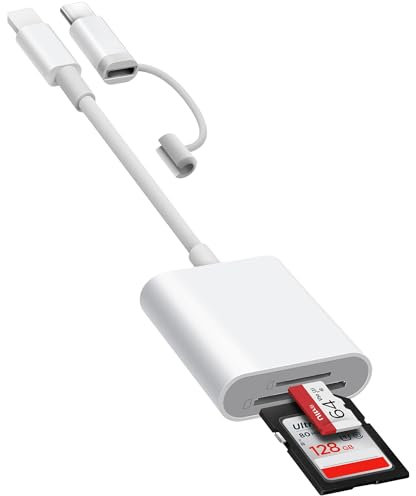 SD Card Reader for iPhone, SD Card Adapter with Lightening & USBC Dual-Connector for iPhone 5-14, USB-C iPhone 15 16, iPad, Mac or MacBook, Supports SD MicroSD Trail Camera Viewer, Plug and Play
